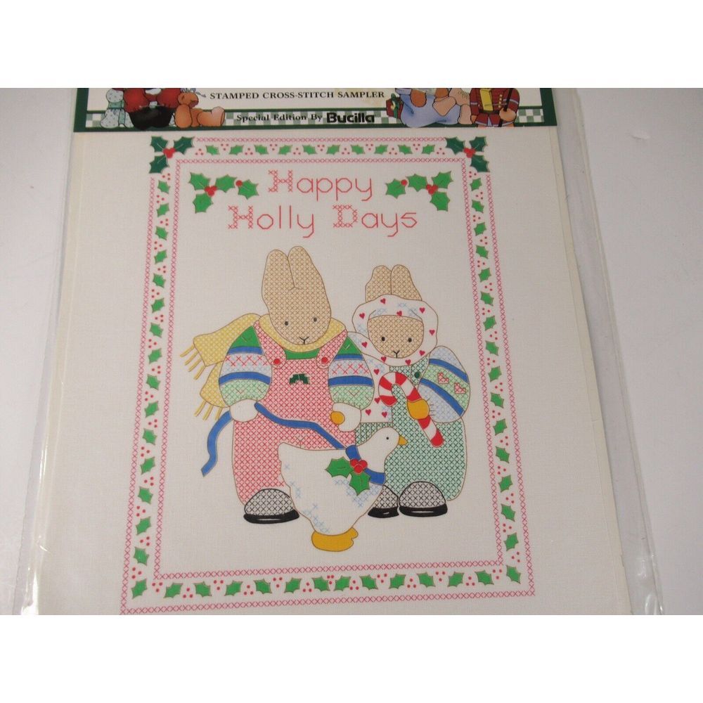Vintage Daisy Kingdom Stamped Cross Stitch Happy Holly Days Bucilla 63446